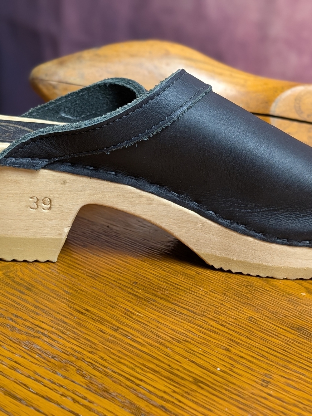 No.6 Black Leather Wood Platform Clogs Shoes EU 39 - Picture 7 of 13